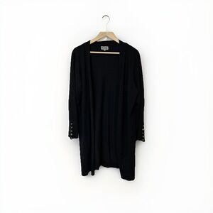 JM Collection Womens Sweater L Black Open Front Cardigan Cuff Detail